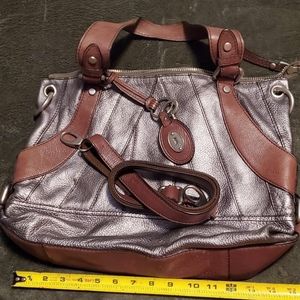 Silver/brown Fossil Leather Bag